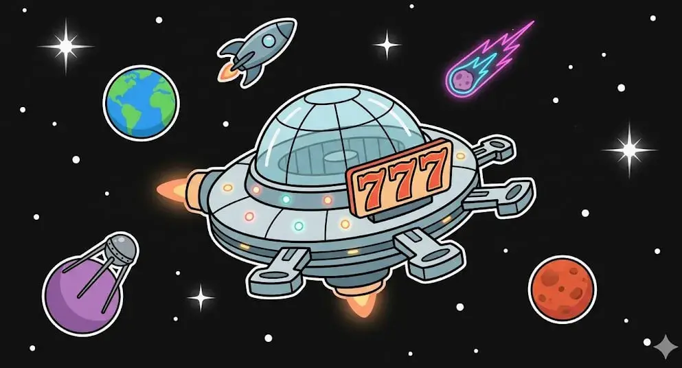 777 UFO in space for cosmic games at freeslots99.com