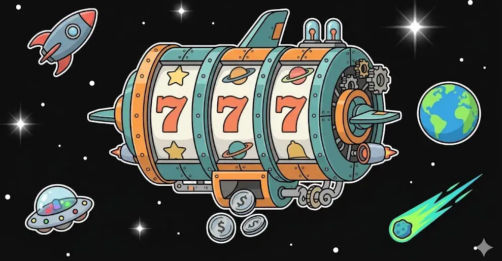 Spaceship slot graphics showing the cosmic game theme for freeslots99.com
