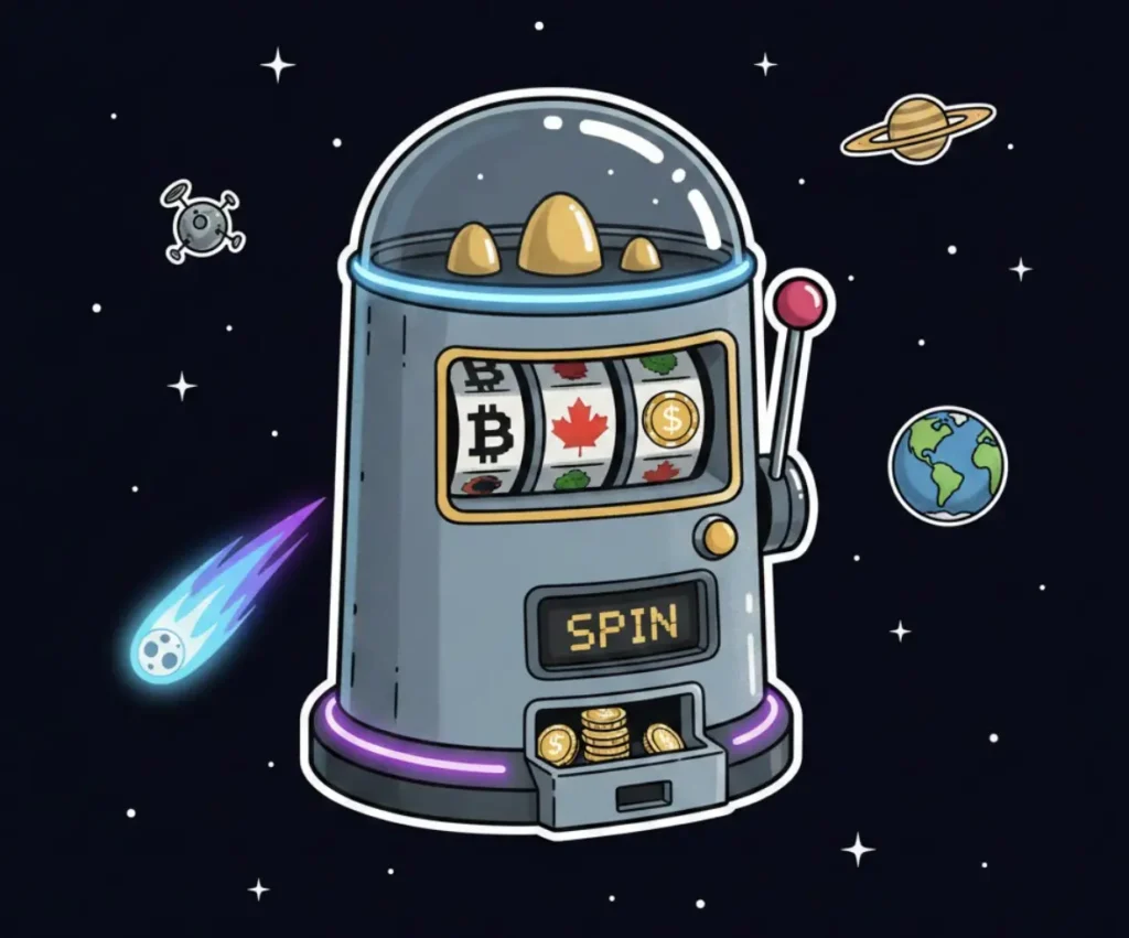 Crypto slot machine with Bitcoin and coins for crypto bonus
