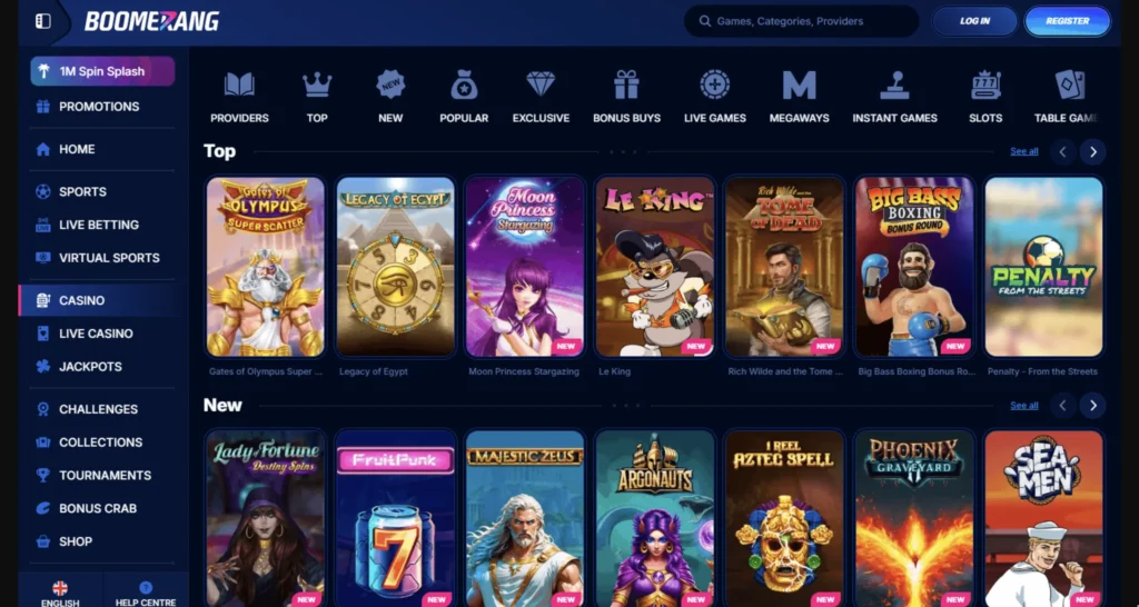 Boomerang Bet Casino Lobby