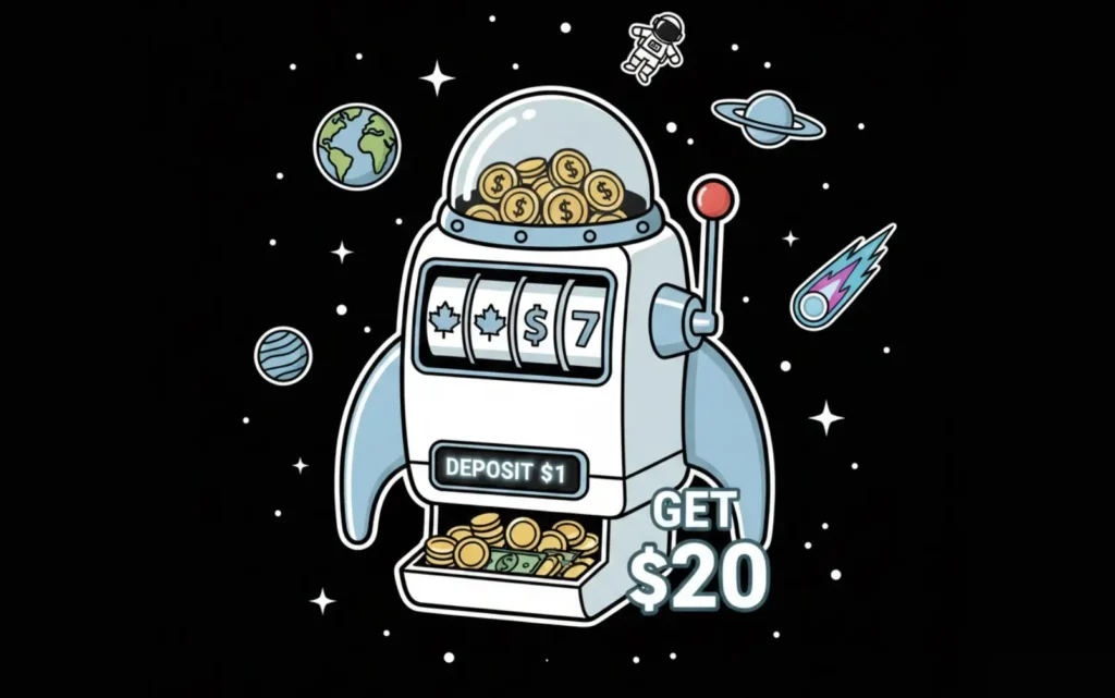 Space slot machine showing deposit $1 get $20 bonus