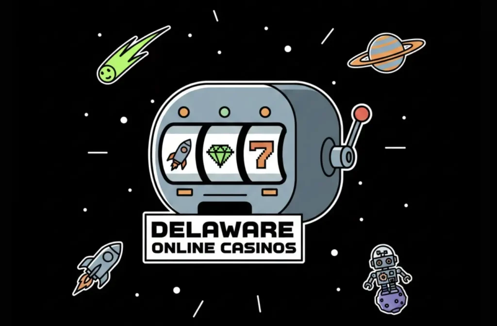 Delaware Online Casinos slot machine with space theme showing rocket, diamond, and lucky 7