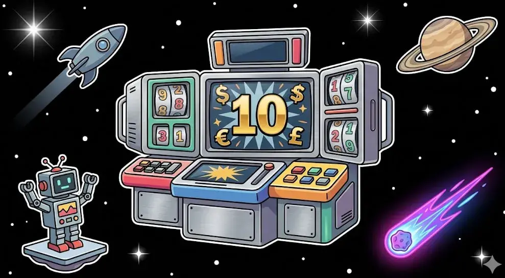 Top 10 cosmic slot console graphics showing space game theme for freeslots99.com