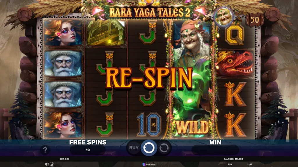 Baba Yaga Tales 2 re-spin animation during Free Spins with Wild column