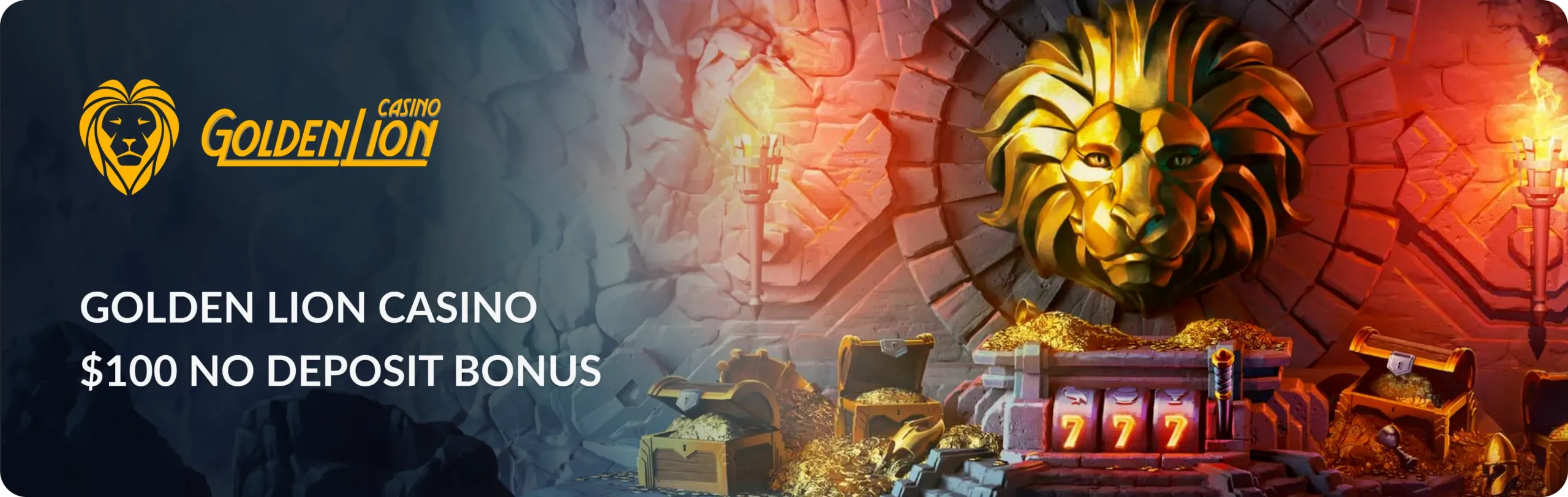 Main banner Golden Lion Casino $100 no Deposit Bonus