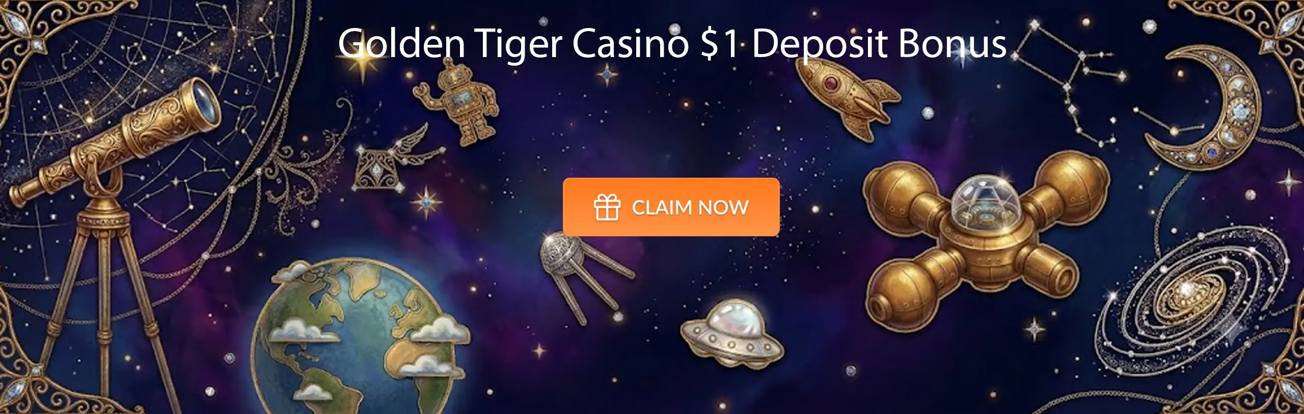 Main desktop banner Golden Tiger Casino $1 Deposit Bonus