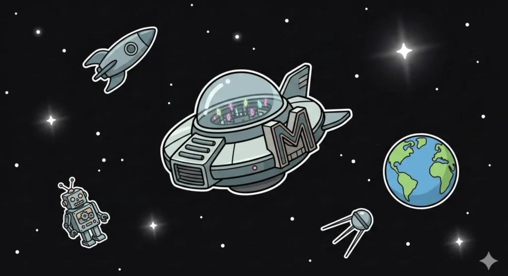 Space UFO with Michigan 'M' logo and casino inside dome, representing Michigan online casinos guide at FreeSlots99