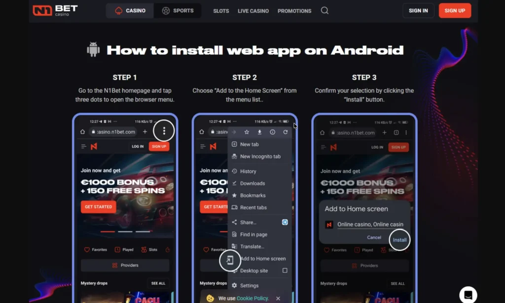 N1bet How to Install App Screenshot