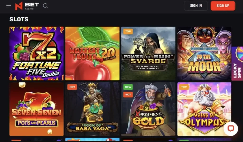 N1bet Casino Lobby Screenshot