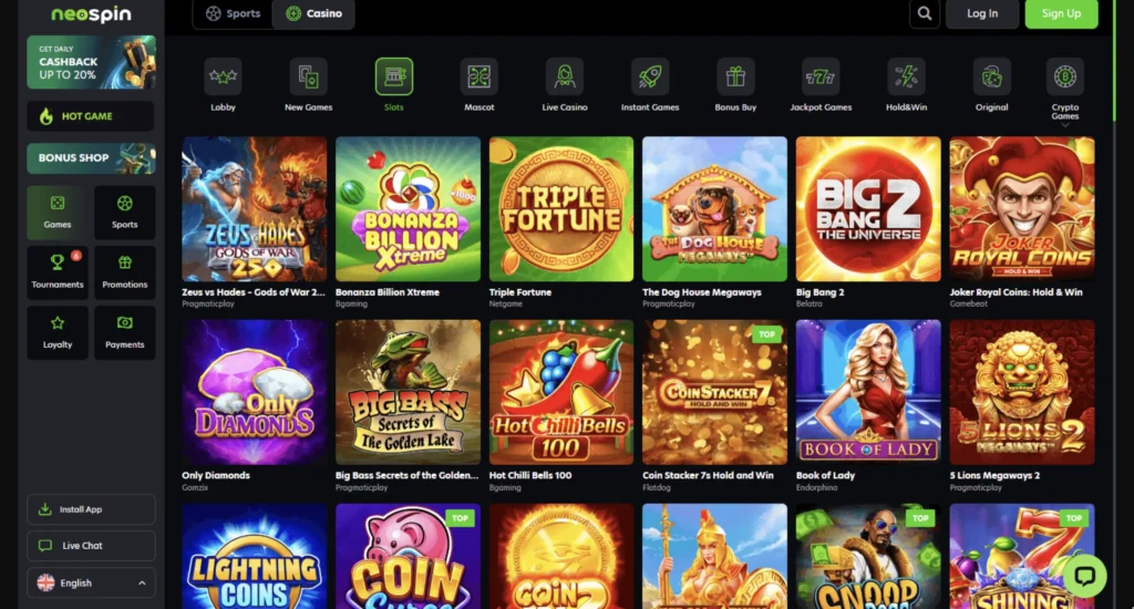 Neospin Casino Lobby