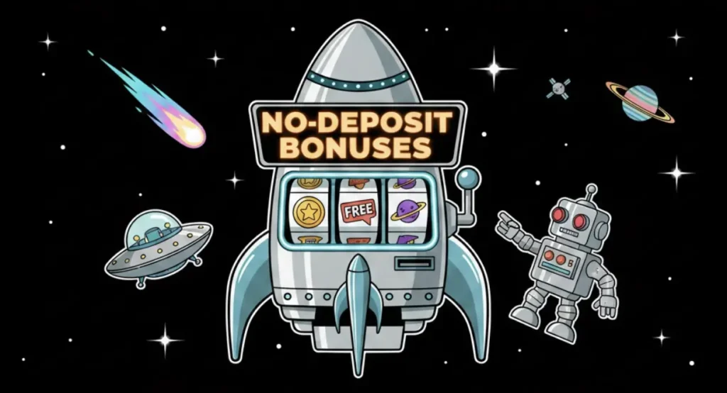 No-deposit bonuses slot machine rocket in space theme illustrating free casino offers