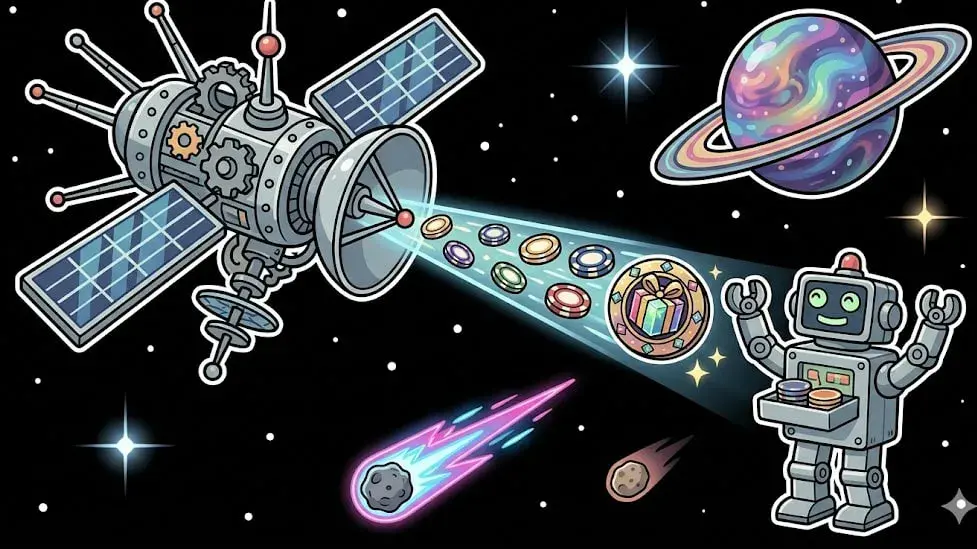 Cosmic satellite slot graphics showing space game bonuses for freeslots99.com