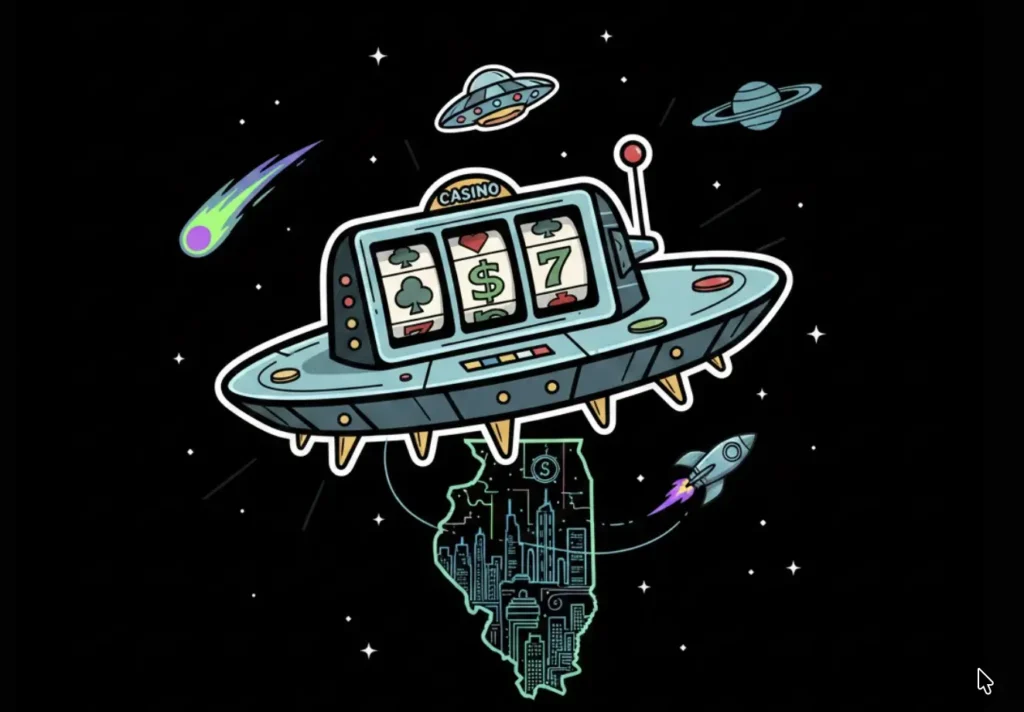 UFO slot machine above Illinois state outline for online casinos page