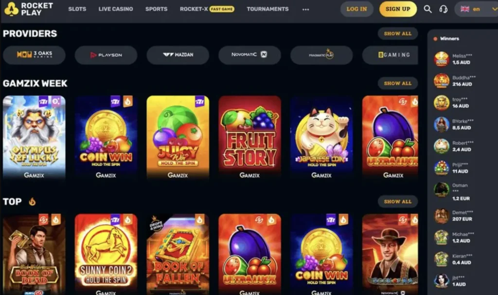 RocketPlay Casino Lobby