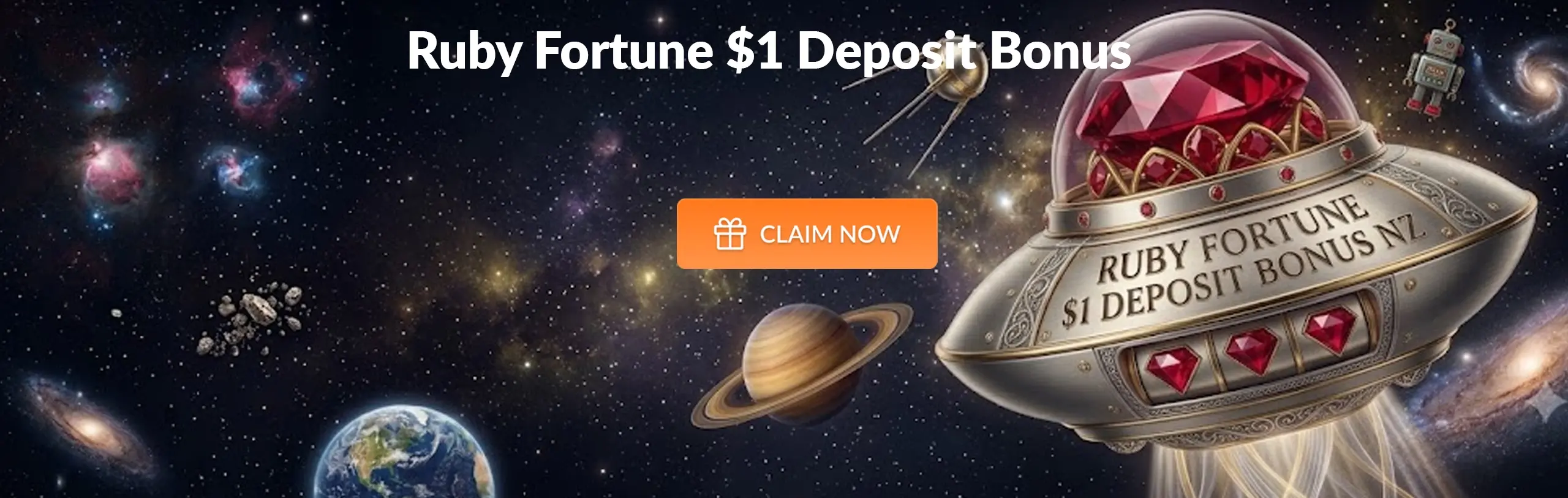 Main desktop banner Ruby Fortune $1 Deposit Bonus