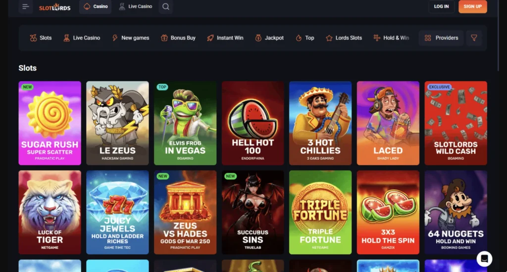 SlotLords Casino Lobby