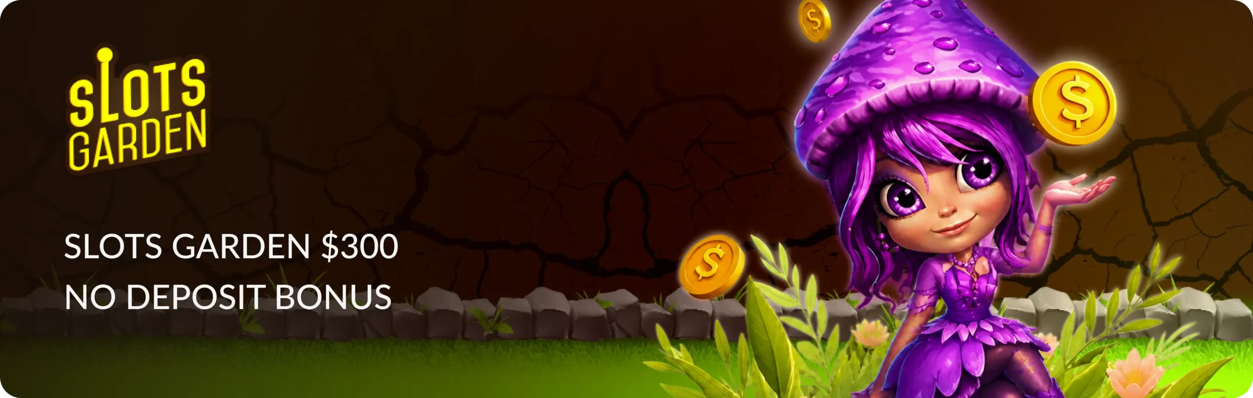 Main banner Slots Garden $300 No Deposit Bonus