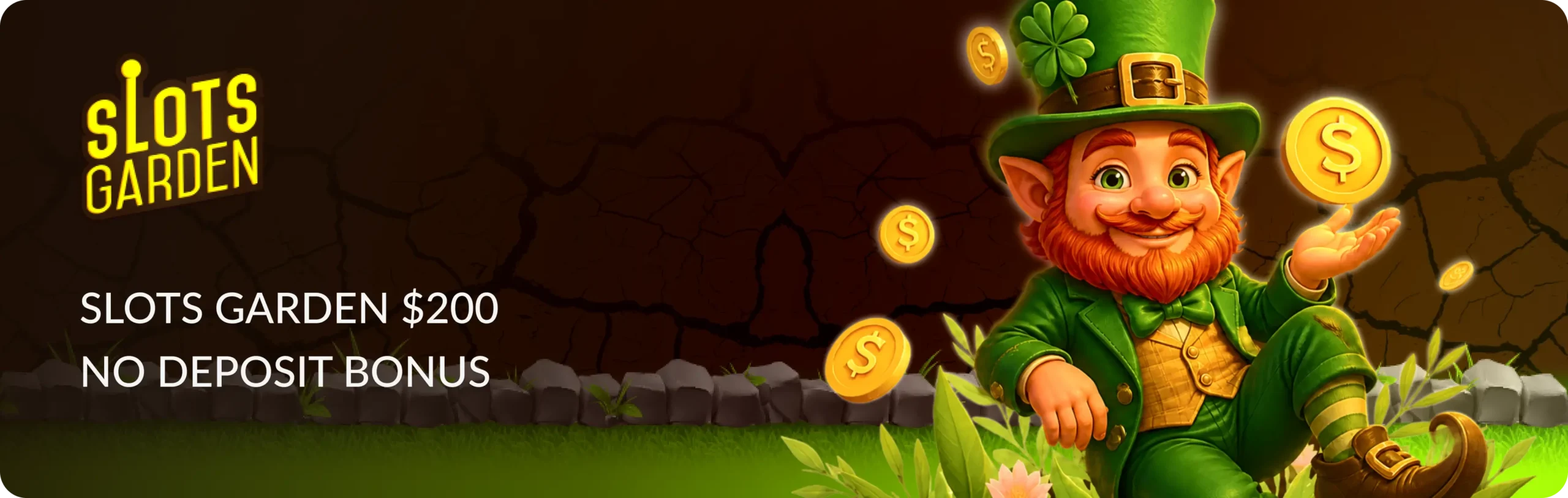 Main banner Slots Garden $200 No Deposit Bonus