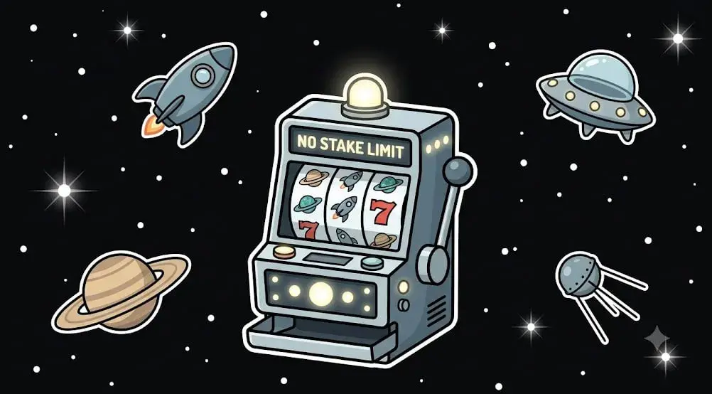 No stake limit Spielautomat schwebend im Weltraum für freeslots99.com