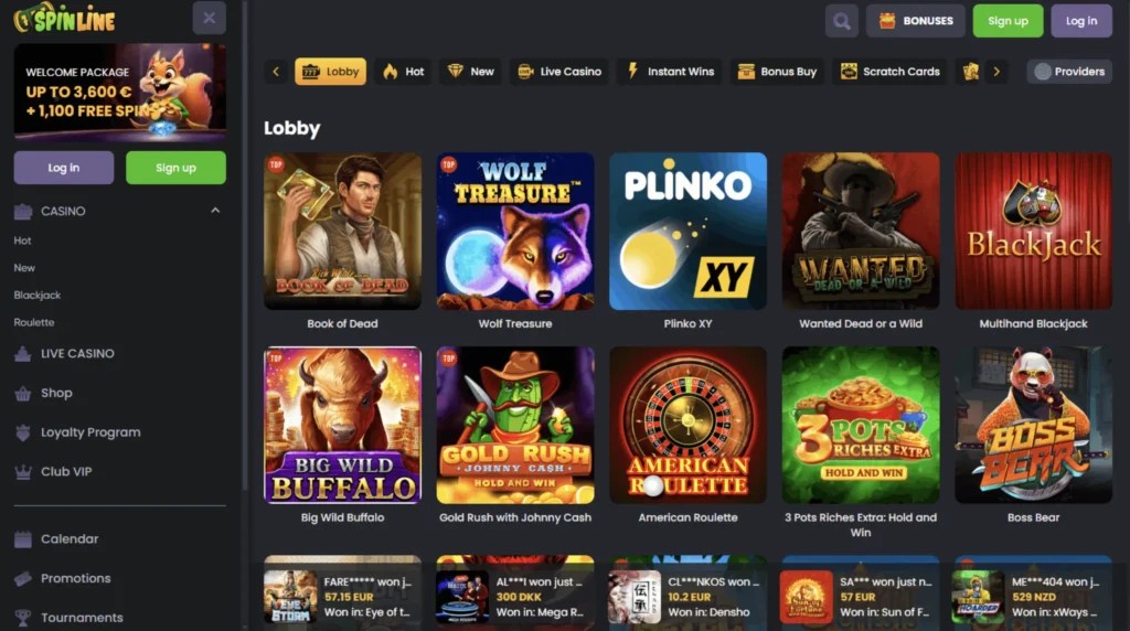 Spinline Casino Lobby