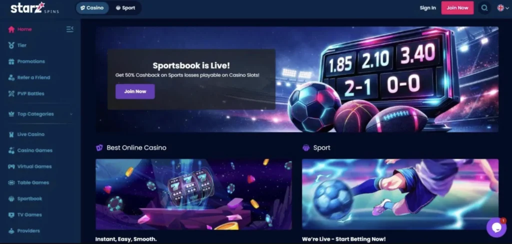 Starzspins Casino Lobby
