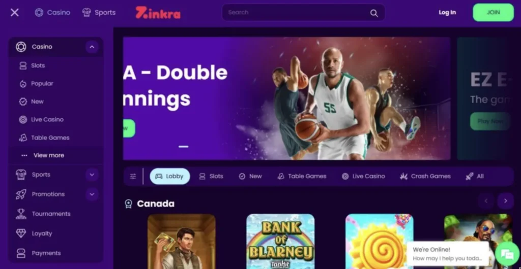 Zinkra Casino Lobby