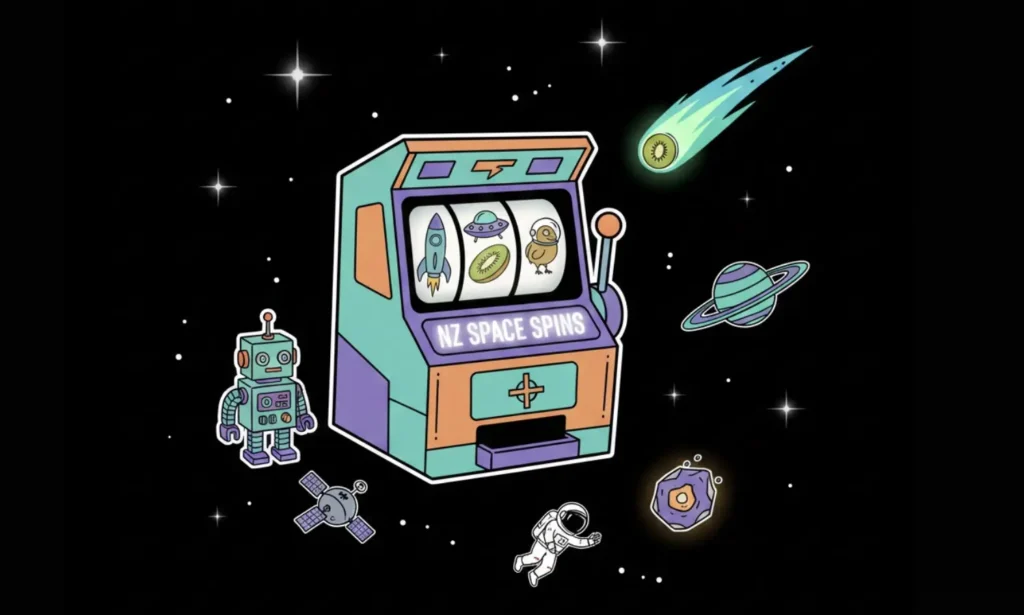 NZ Space Spins slot machine with kiwi symbols