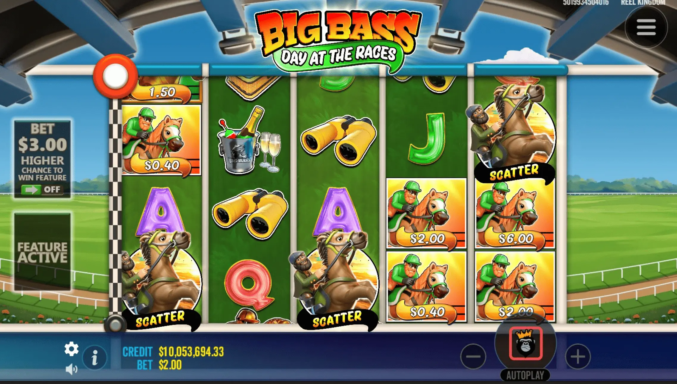 Big Bass Day at the Races Buy Free Spins screen at 100x stake