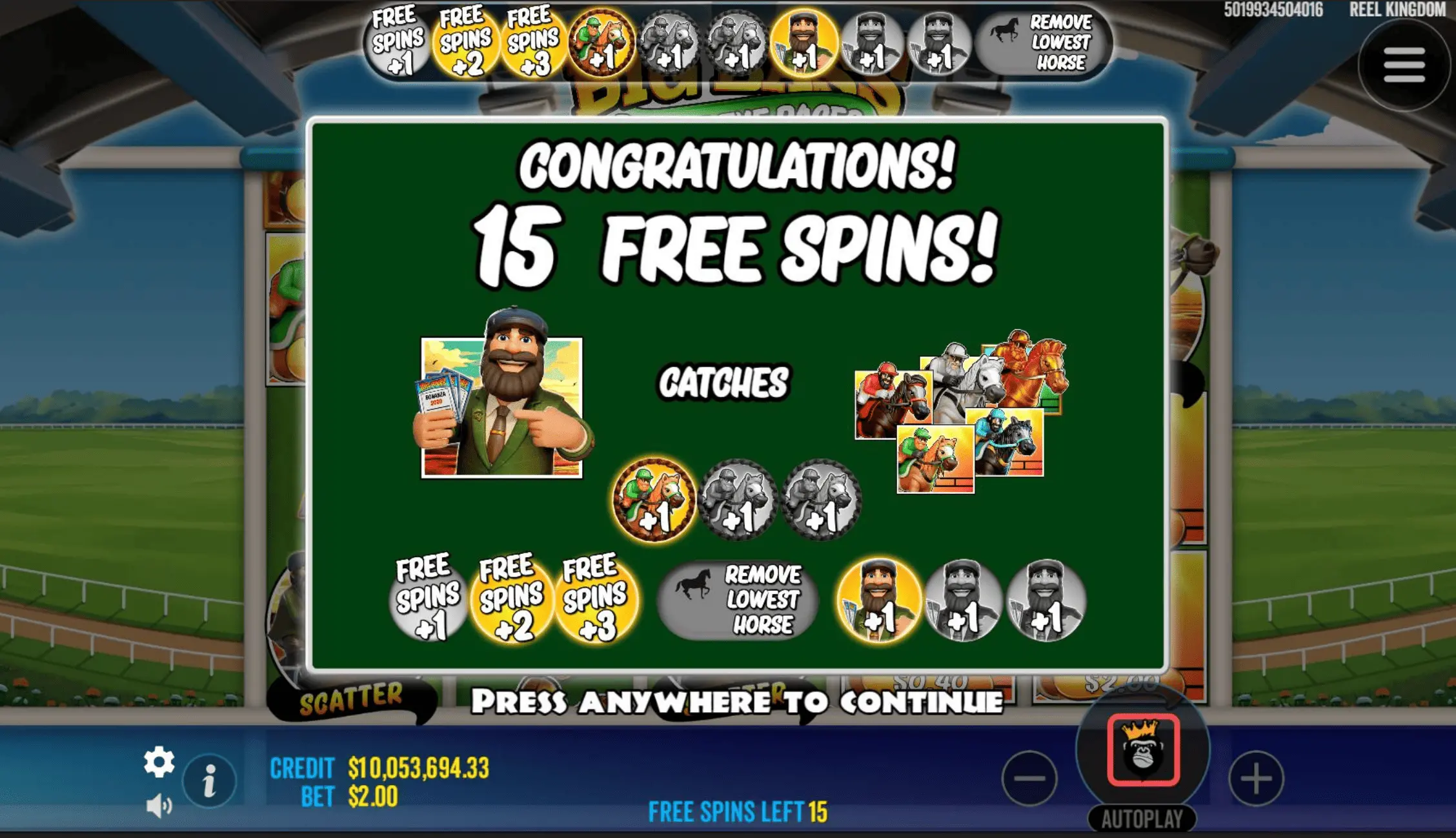 Big Bass Day at the Races pick-a-horse bonus selection screen