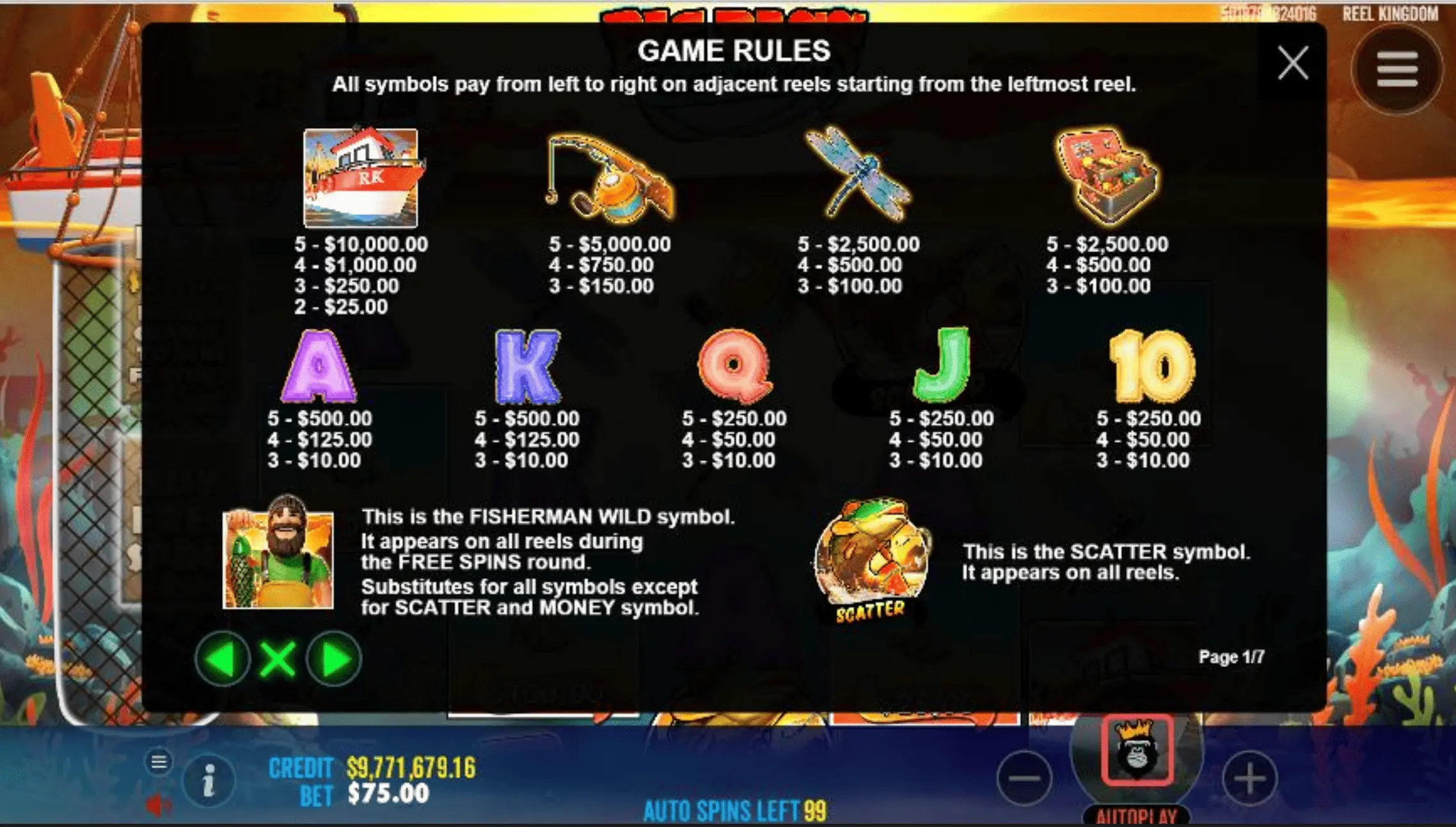 Big Bass Floats My Boat – game rules paytable