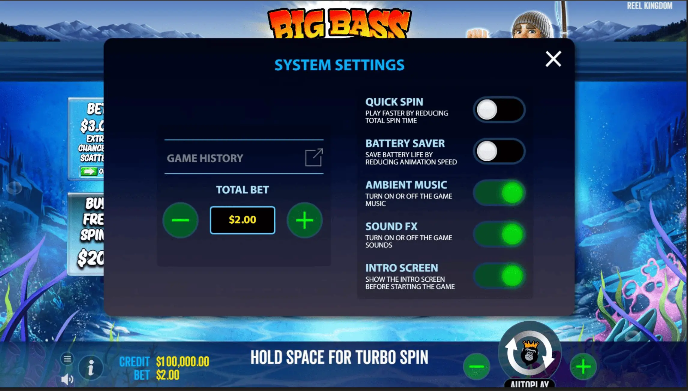 Big Bass Keeping it Reel — base game reel grid