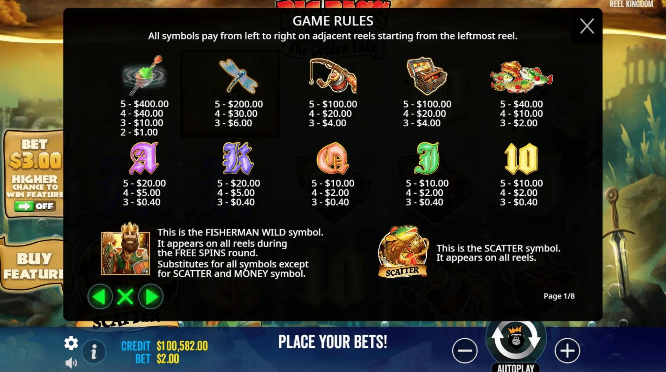 Big Bass Secrets of the Golden Lake card pick feature