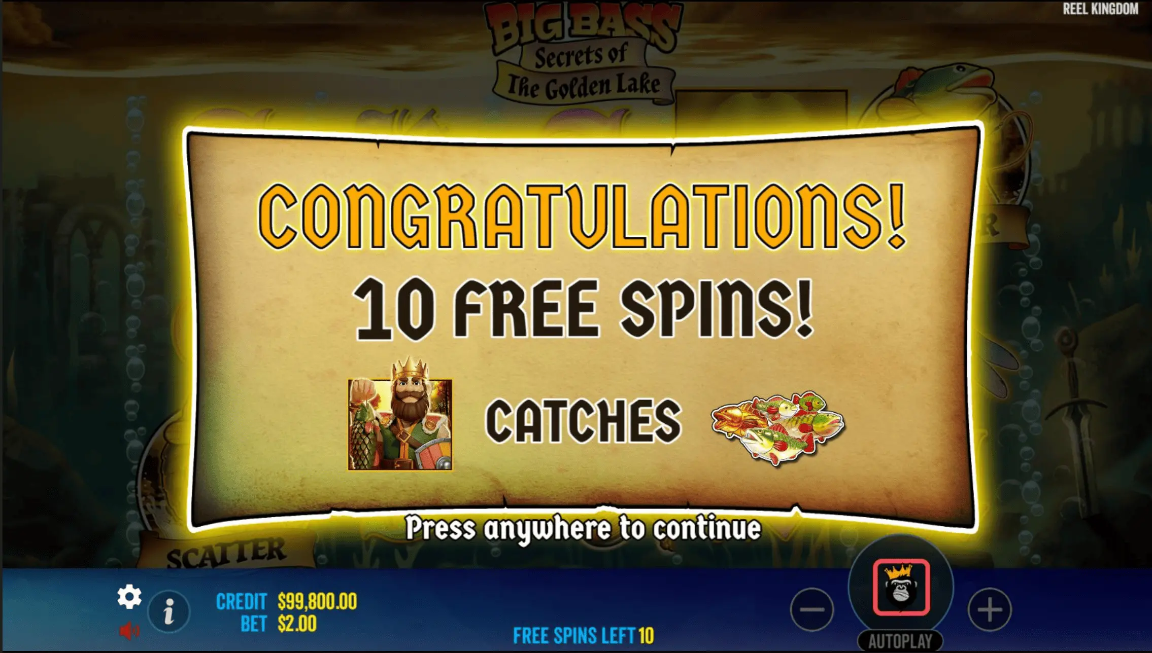 Big Bass Secrets of the Golden Lake free spins in progress