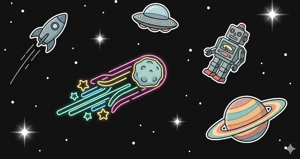 Retro-futuristic space scene to engaging FreeSlots99 players to explore bonuses.