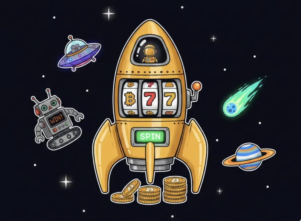 Bitcoin rocket slot machine in space for crypto bonus