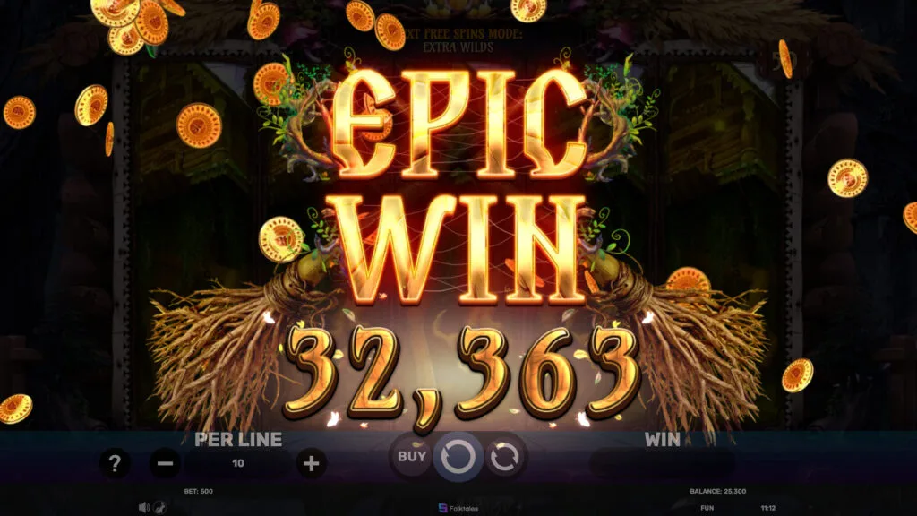 Baba Yaga Tales 2 Epic Win 32,363 with Extra Wilds next Free Spins mode