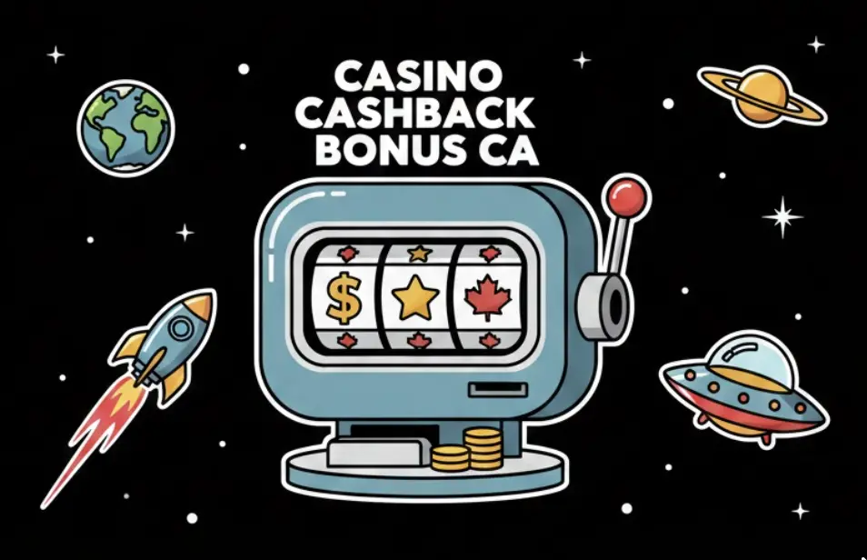Slot machine with Canadian maple leaf showing casino cashback bonus offers
