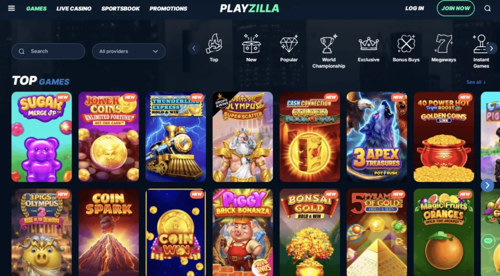 Playzilla Casino Lobby