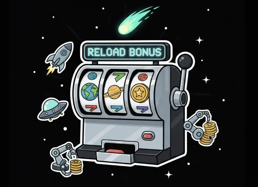 Space-themed slot machine displaying Reload Bonus